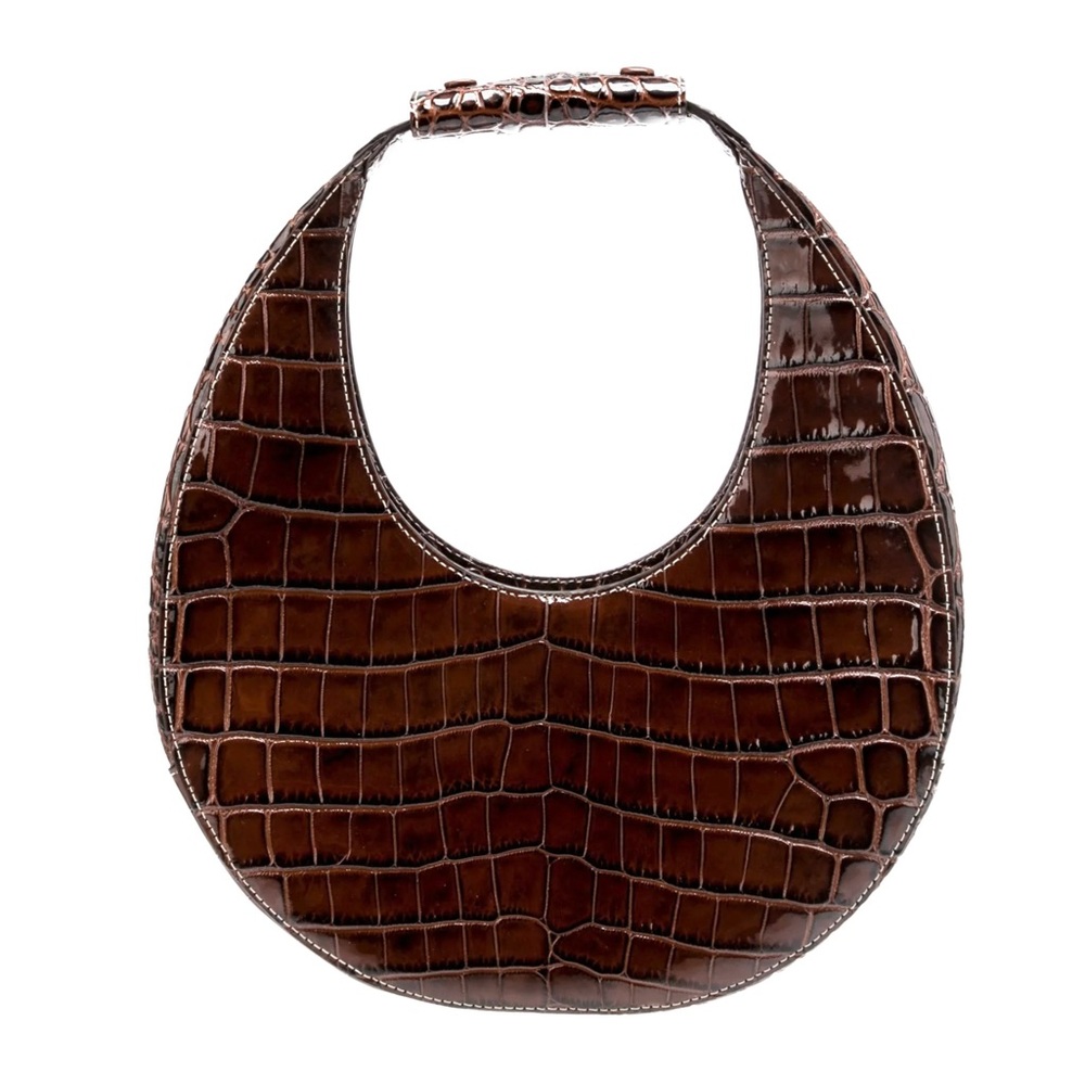 STAUD Moon Croc-Embossed Leather Tote Bag